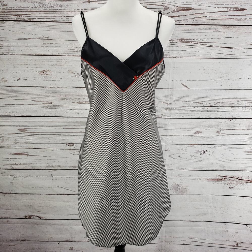 Lily Of France Vintage Satin Hounds Tooth V-Neck Slip Night Gown Size Medium